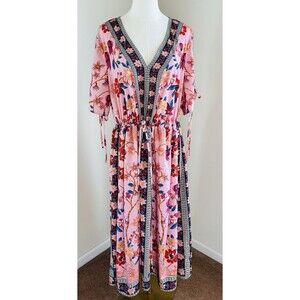 Bloomchic Floral Maxi Dress Plus Size 18-20 Pink Boho V Neck Empire Waist Cottag